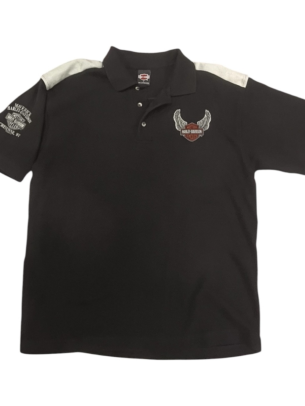 Vintage Harley-Davidson Black Polo with Tan Accent -Cheyenne, WY size L